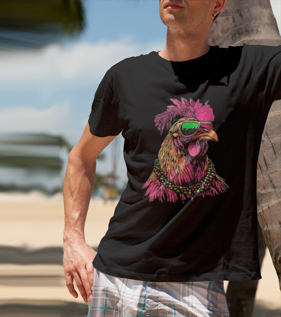 Mardi Gras Chicken Beads And Sunglasses Vibrant Rooster T-Shirt