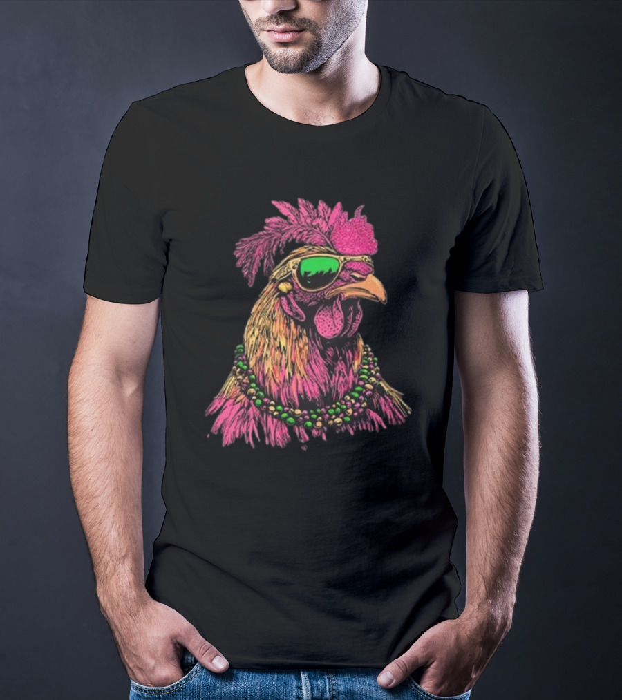 Mardi Gras Chicken Beads And Sunglasses Vibrant Rooster T-Shirt