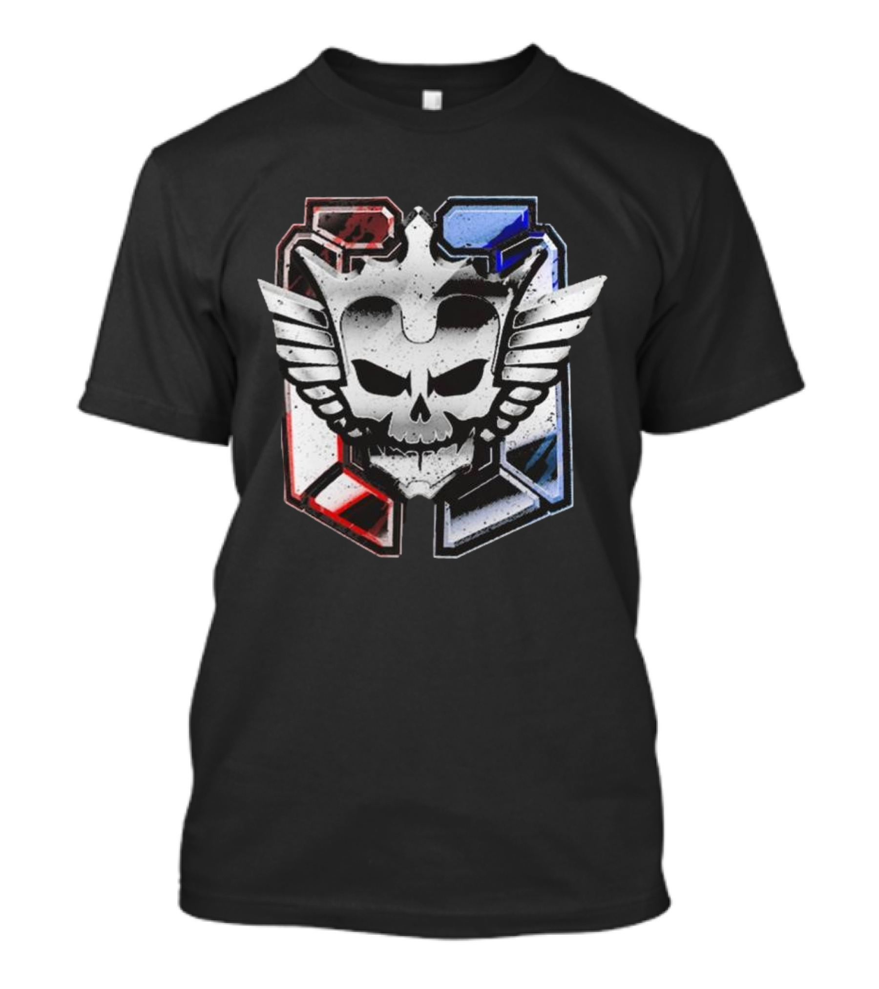 Cody Rhodes Captain Badge Black Skull Wings Red Blue White T-Shirt