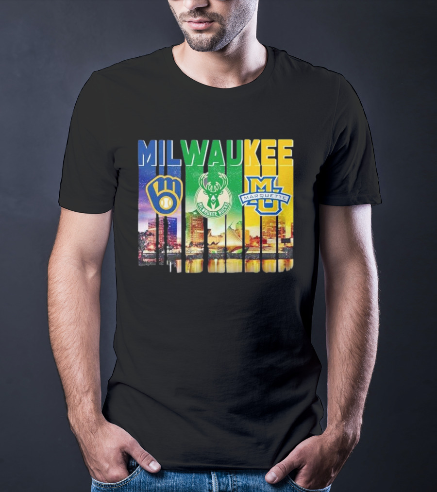 Milwaukee Brewers Bucks Marquette City Skyline Theme T-Shirt