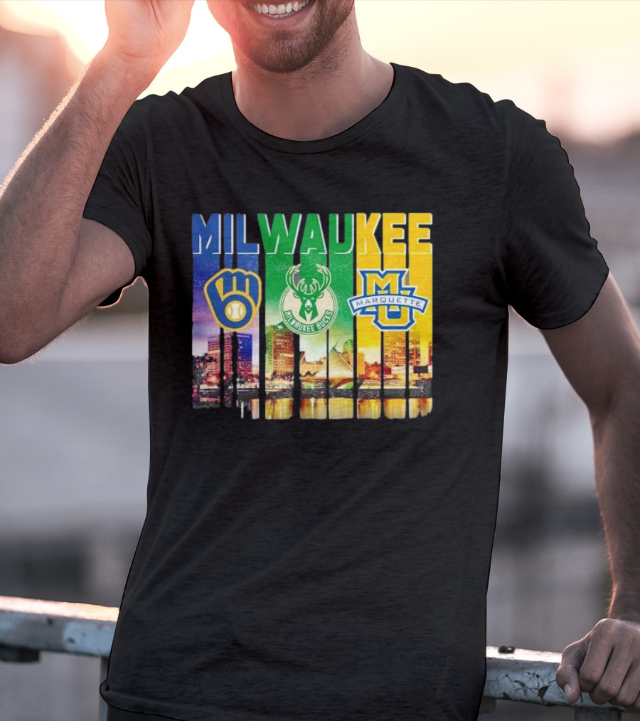 Milwaukee Brewers Bucks Marquette City Skyline Theme T-Shirt