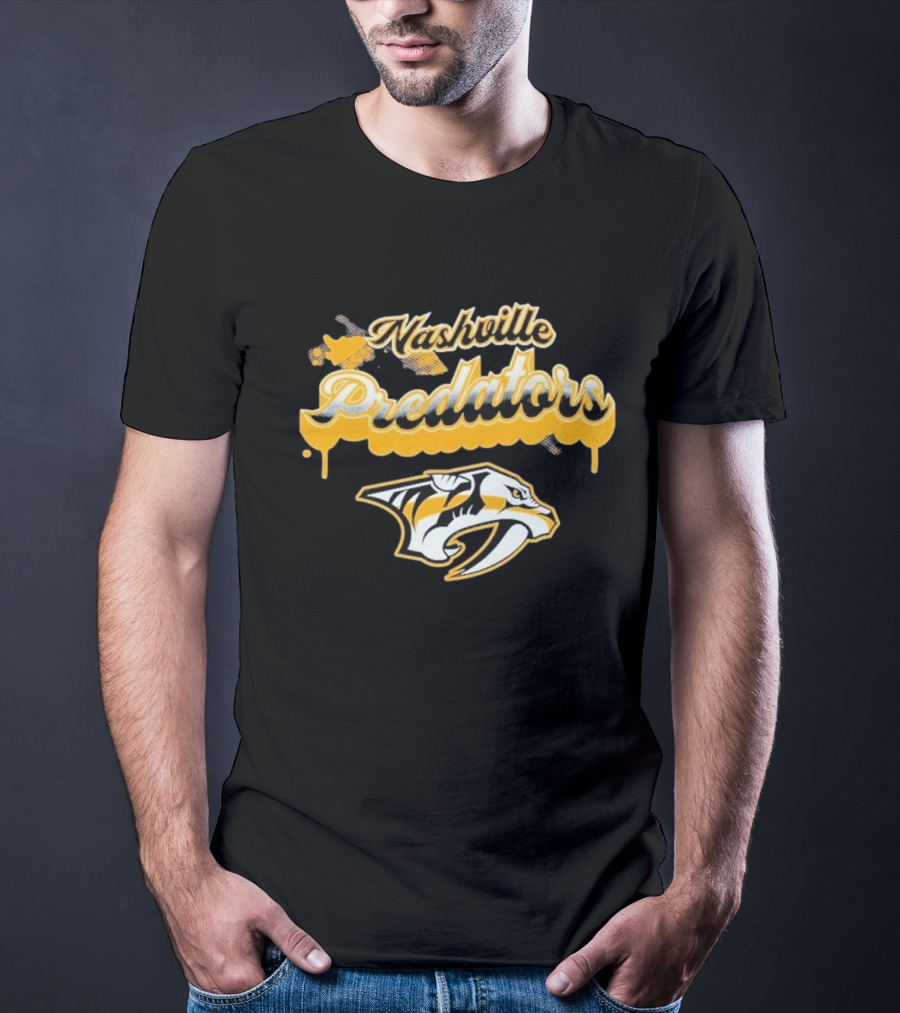 Nashville Predators Bubbly Script Ice Hockey Team Logo T-Shirt