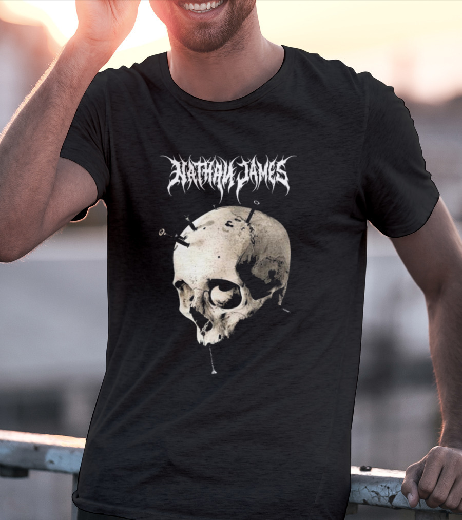 Nathan James Skull With Nails And Textured Background T-Shirt