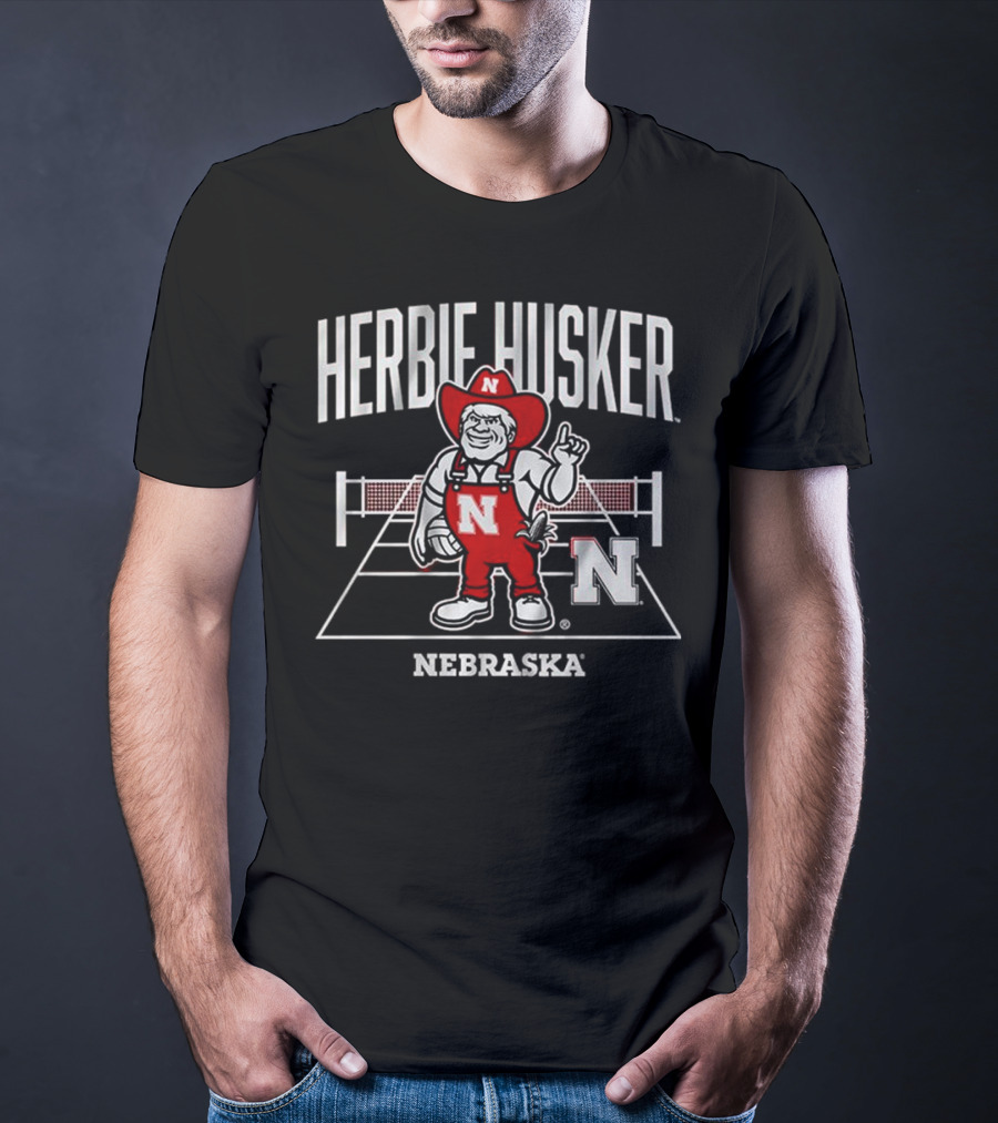 Herbie Husker Nebraska Volleyball Mascot With Court And Net T-Shirt