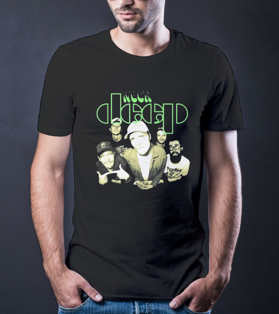 Neckdeep Doors Of Perception Band Photo Neon Green Text T-Shirt