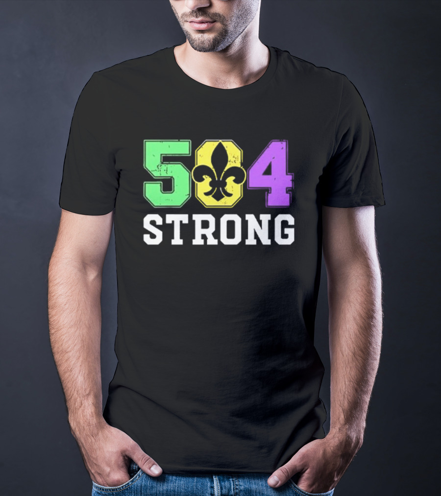 New Orleans 504 Strong Fleur-de-Lis Green Yellow Purple T-Shirt