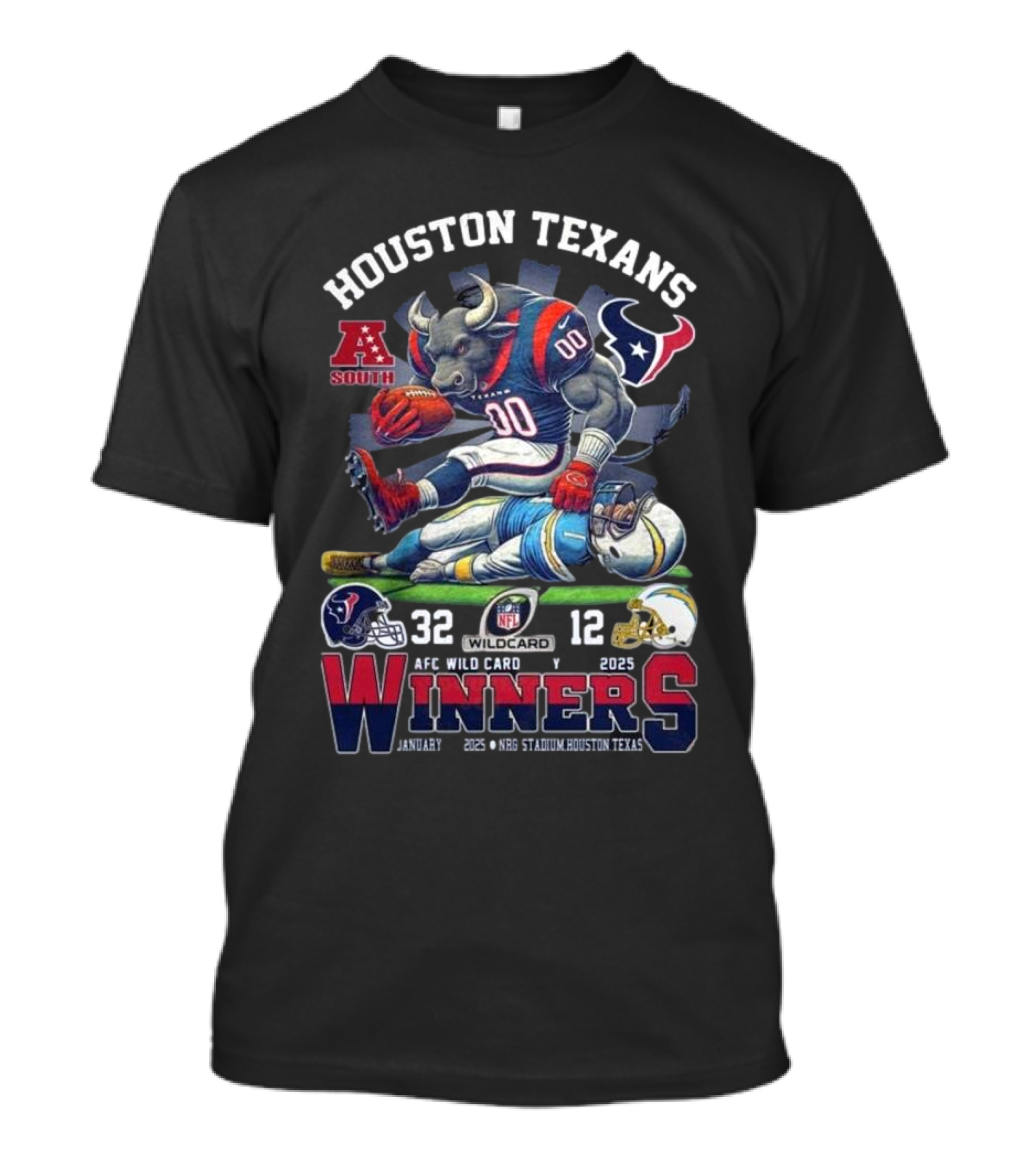 Houston Texans AFC South Wild Card Winners 2025 NFL Mascot 32-12 T-Shirt