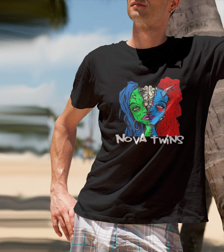 Nova Twins Monster Head Blue Green Red Hair Two-Faced Artwork T-Shirt