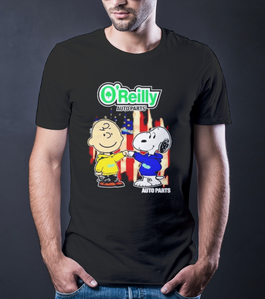 O’Reilly Auto Parts Charlie Brown Snoopy American Flag T-Shirt