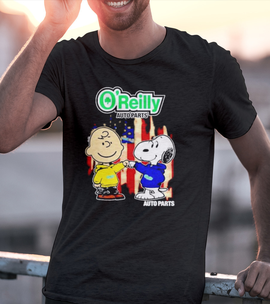 O’Reilly Auto Parts Charlie Brown Snoopy American Flag T-Shirt