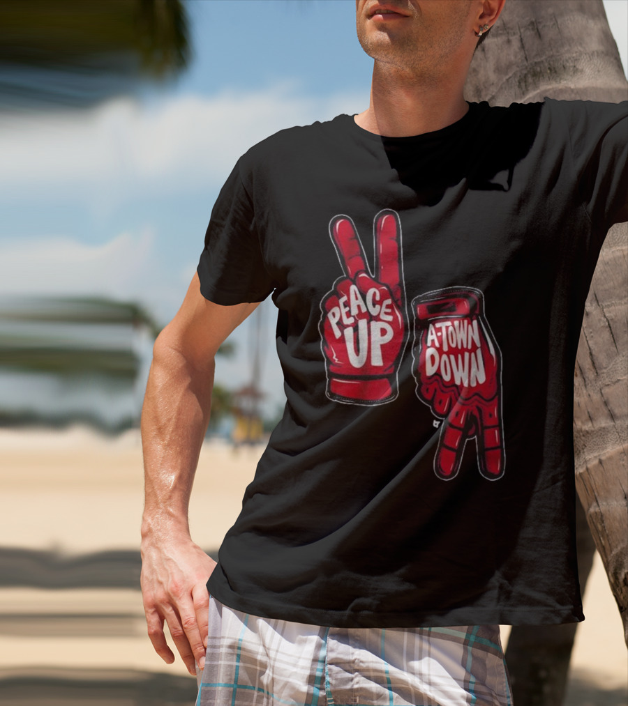 Peace Up A-Town Down Red Gloves Graphic T-Shirt