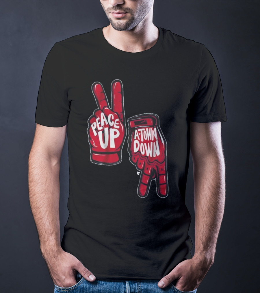 Peace Up A-Town Down Red Gloves Graphic T-Shirt