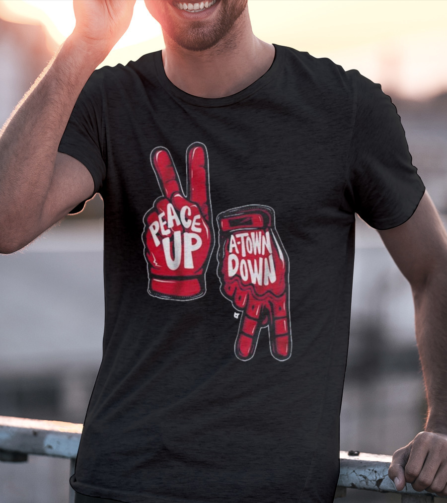 Peace Up A-Town Down Red Gloves Graphic T-Shirt