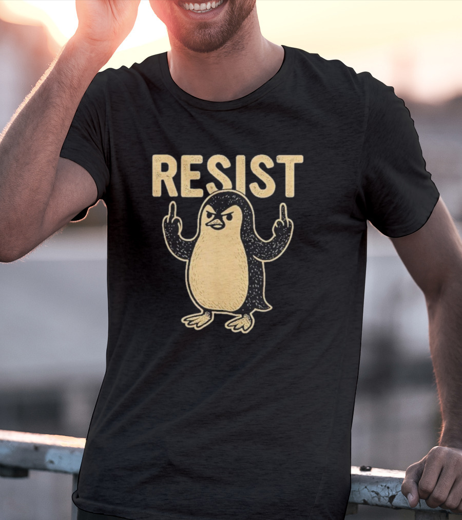 Resist Penguin Middle Finger Protest Symbol T-Shirt