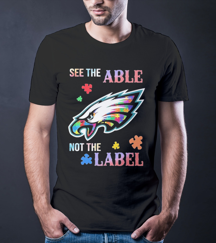 Philadelphia Eagles Autism See The Able Not The Label Puzzle Logo T-Shirt