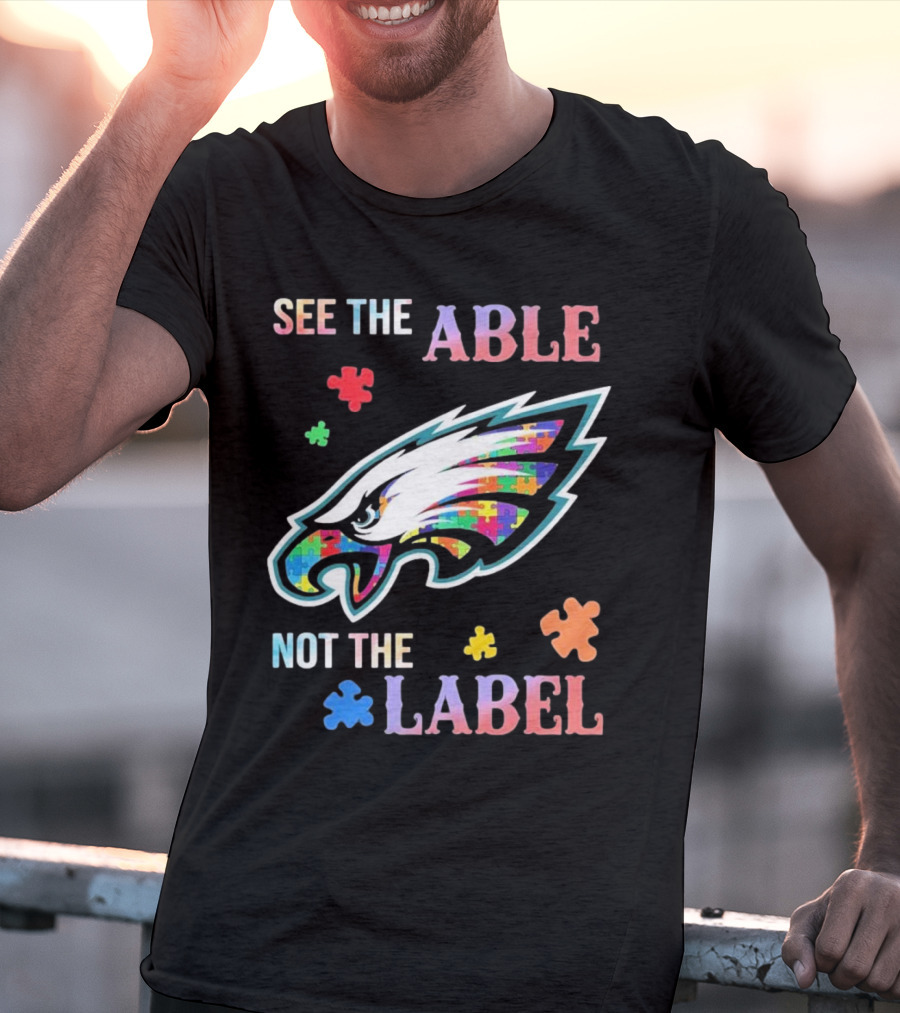 Philadelphia Eagles Autism See The Able Not The Label Puzzle Logo T-Shirt