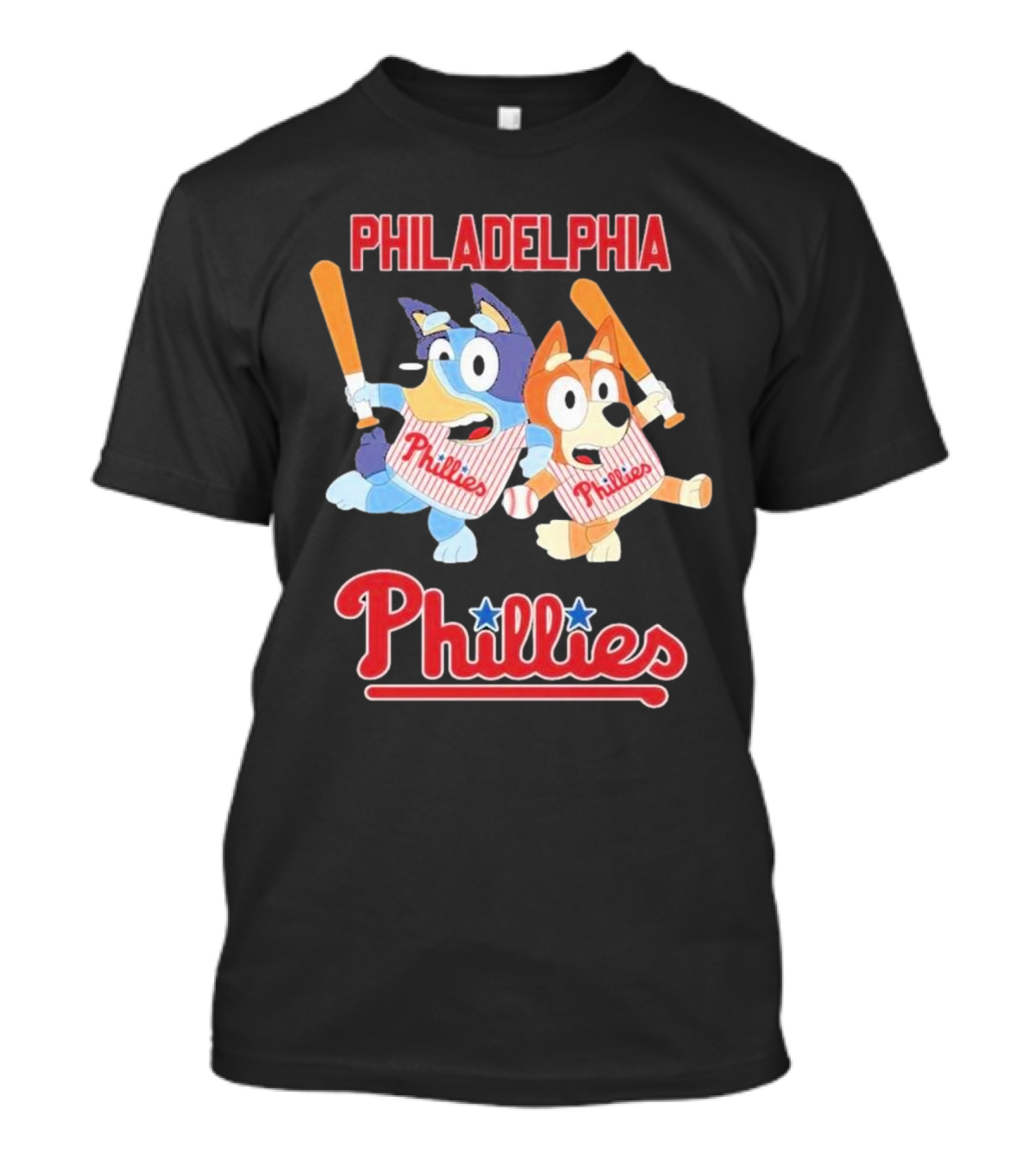 Philadelphia Phillies Bluey Cartoon Characters Baseball Theme T-Shirt