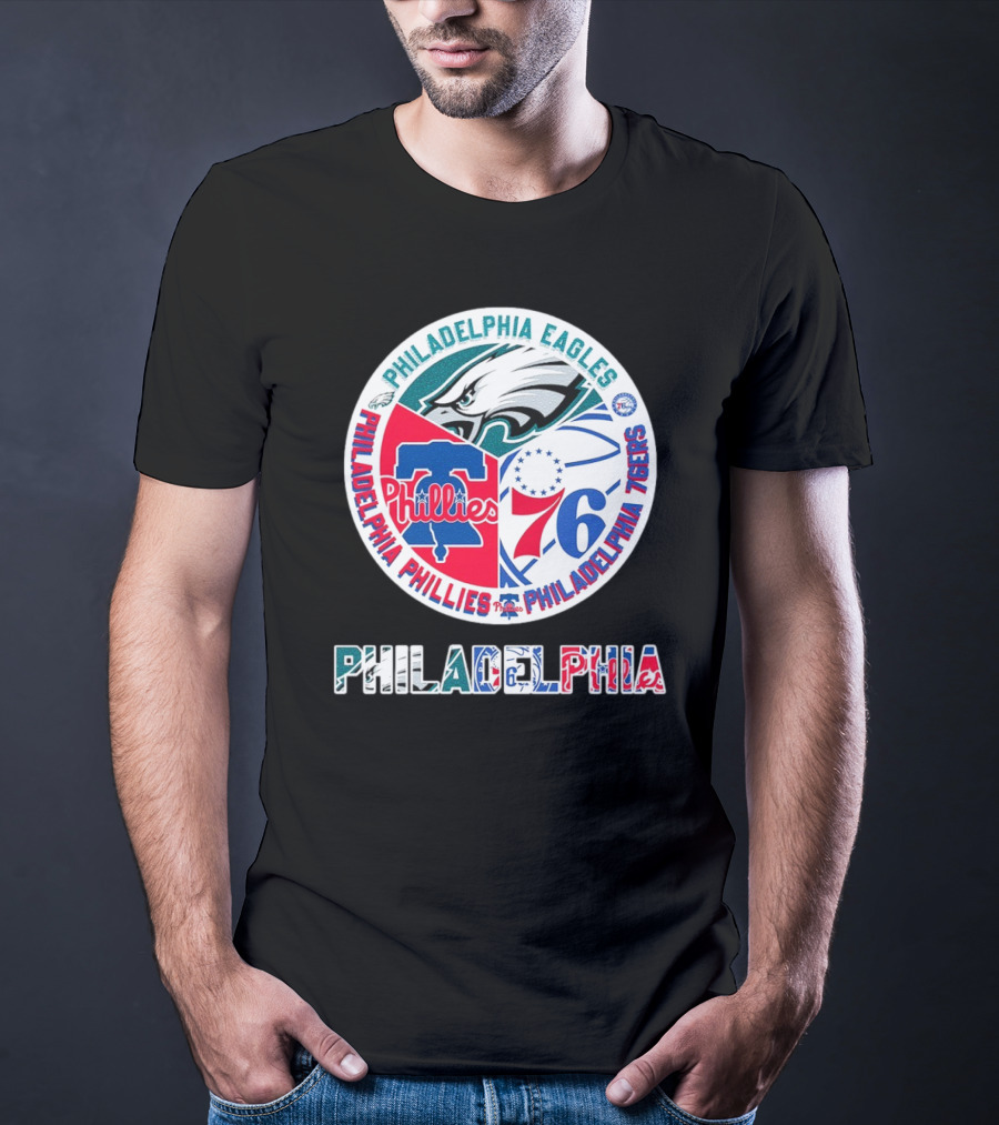 Philadelphia Eagles Phillies 76ers Circular Emblem T-Shirt