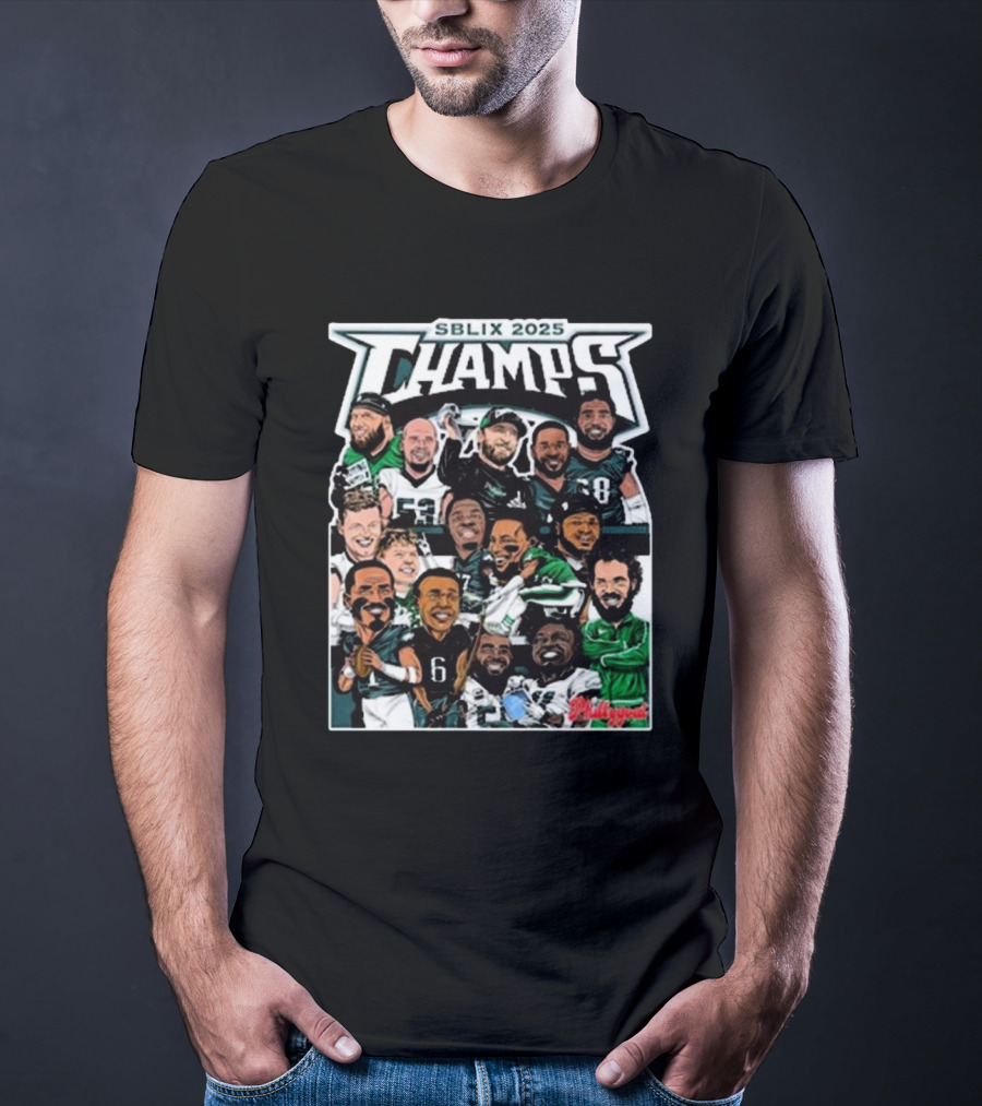 SBLIX 2025 Champs Phillygoat Philadelphia Eagles Caricatures Dream Team T-Shirt
