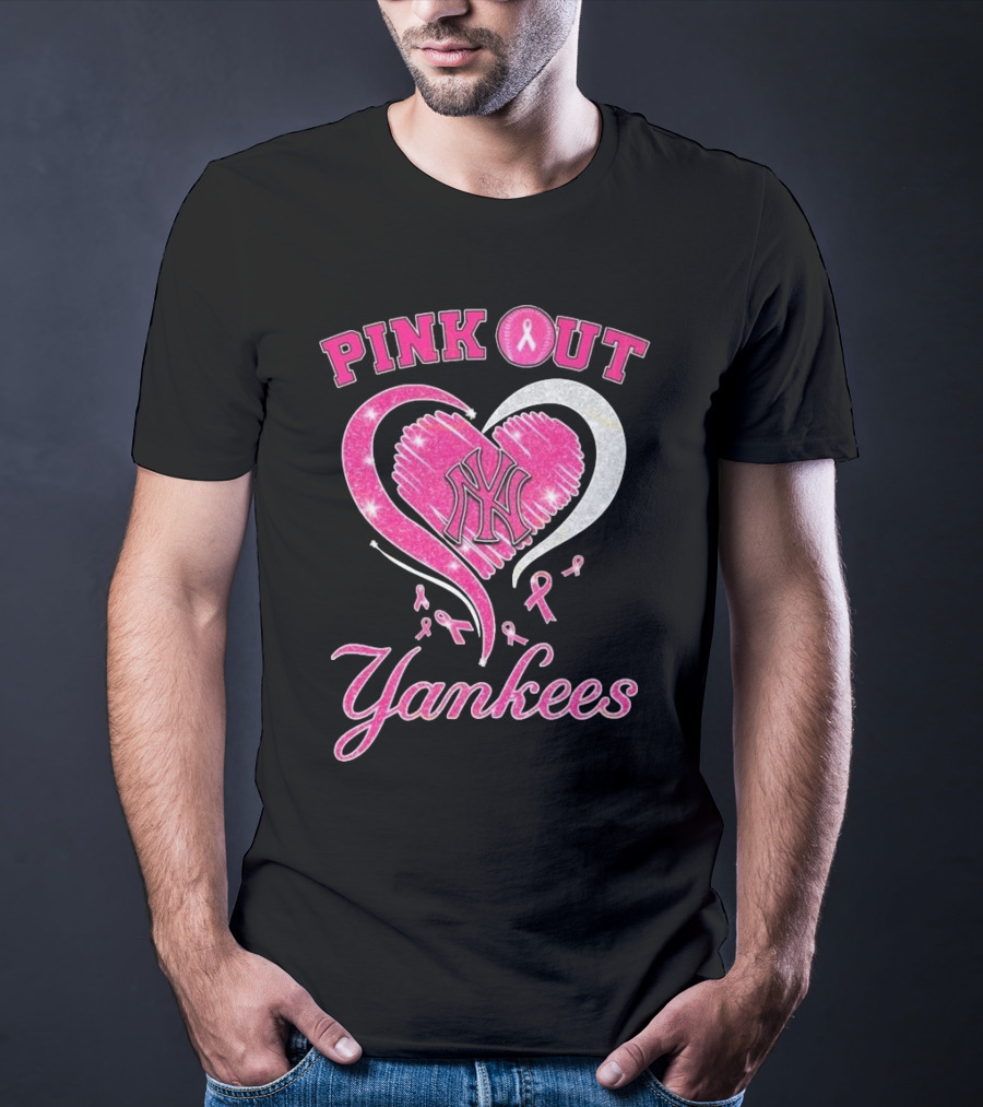 Pink Out Yankees Heart Ribbon 2025 T-Shirt