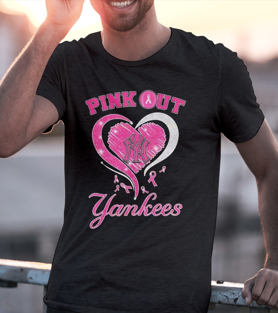 Pink Out Yankees Heart Ribbon 2025 T-Shirt