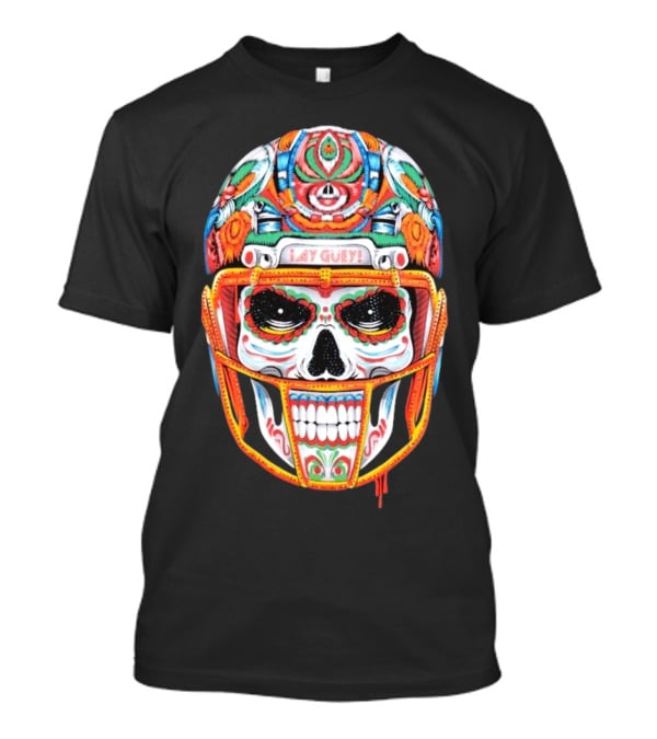 Primera De 10 ¡Ay Güey! Colorful Skull Football Helmet T-Shirt