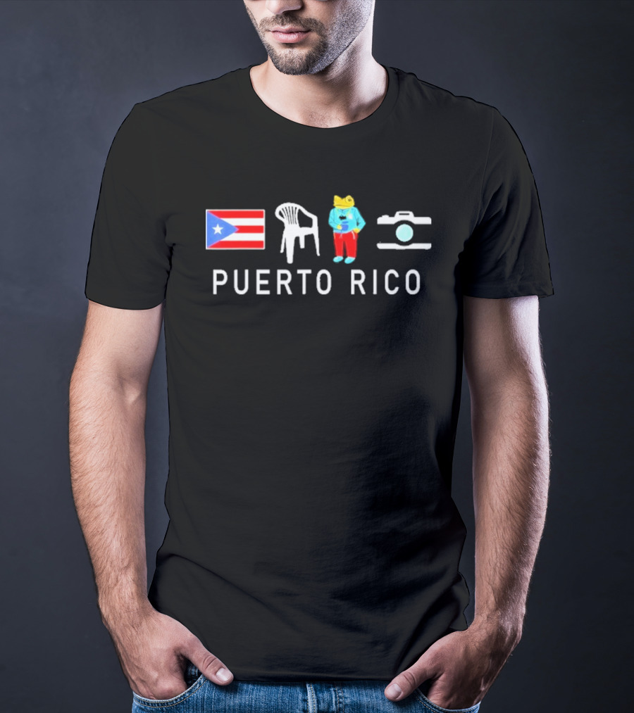 Puerto Rico Flag Frog Chair And Camera T-Shirt