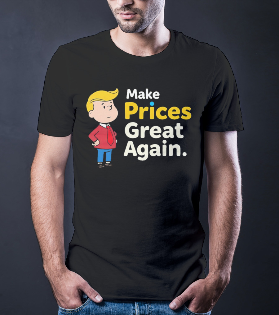 Make Prices Great Again Cartoon Character Red Tie Blue Pants T-Shirt