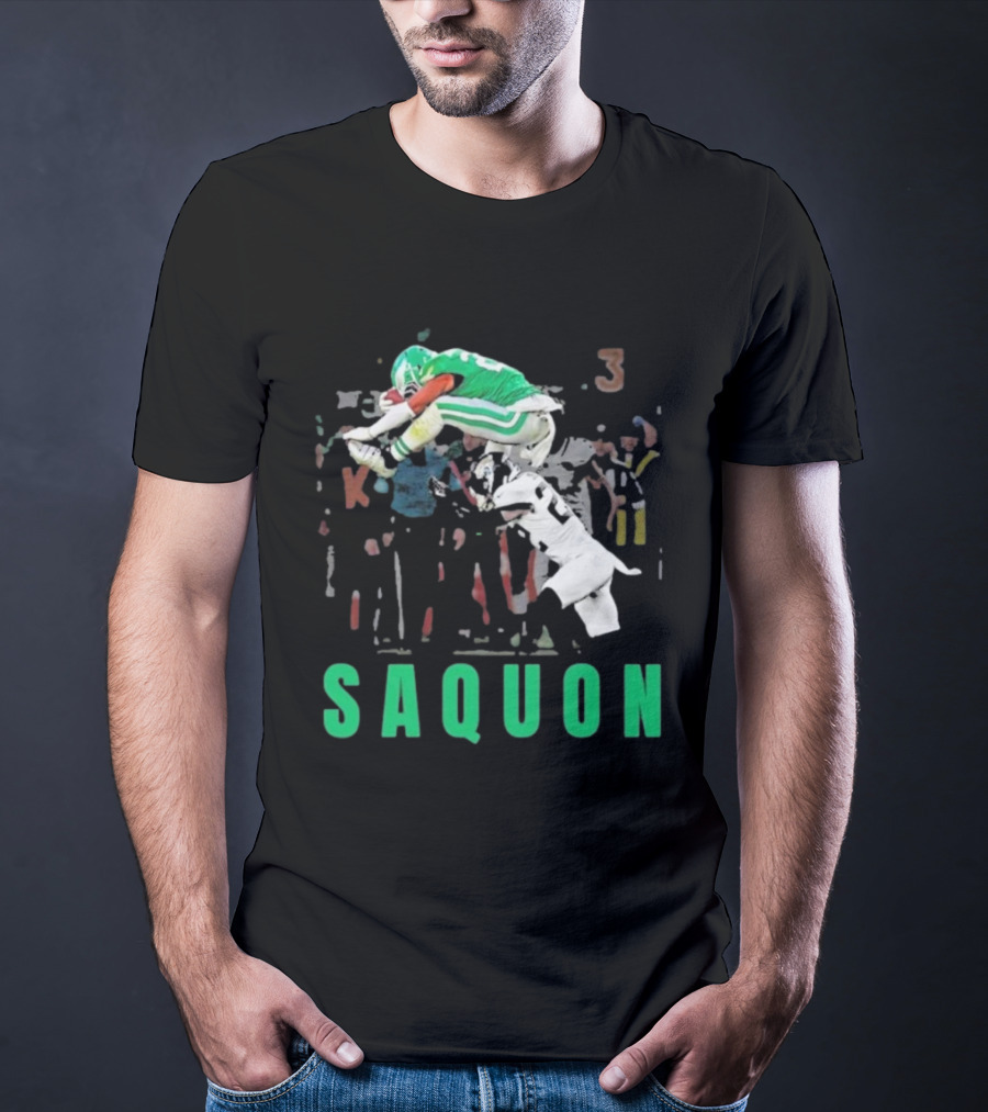Saquon Reverse Hurdle Eagles Football Action T-Shirt