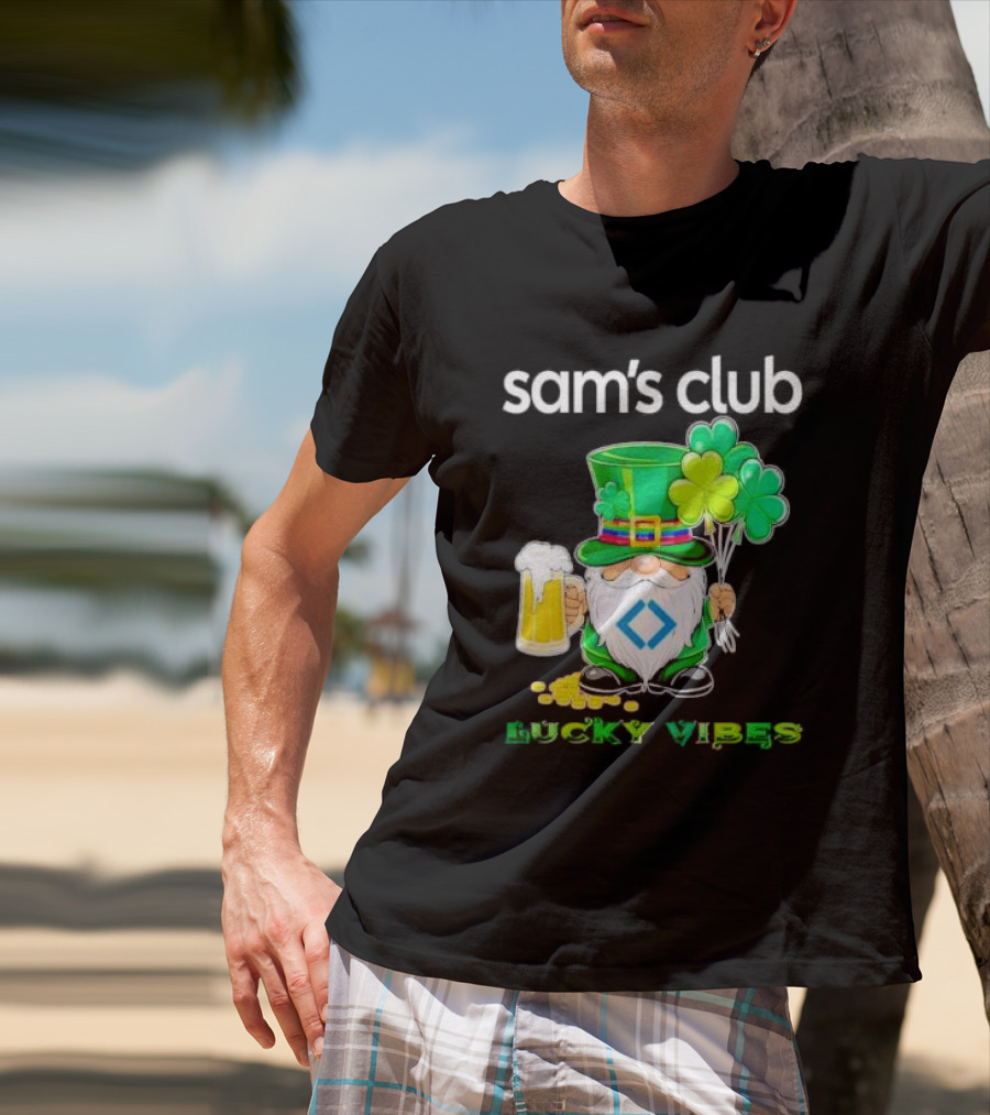 Sam’s Club Lucky Vibes St Patrick’s Day Gnomes Beer Shamrock T-Shirt