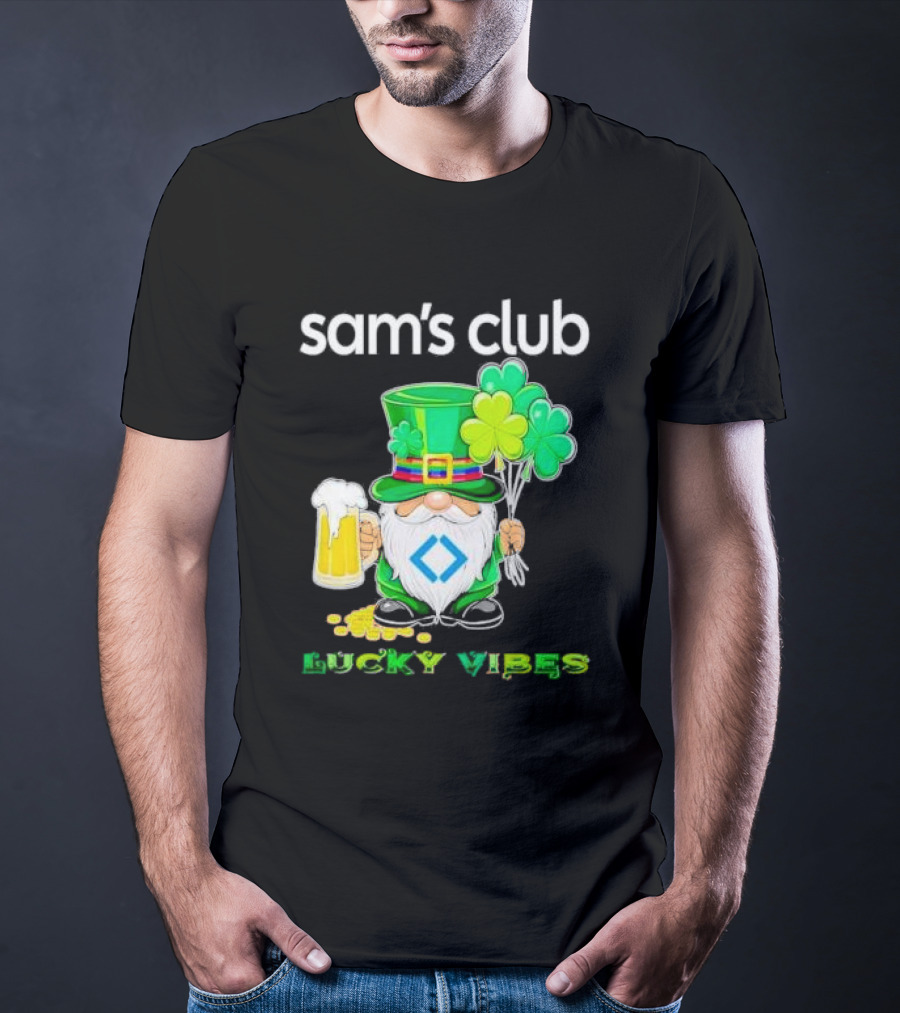 Sam’s Club Lucky Vibes St Patrick’s Day Gnomes Beer Shamrock T-Shirt