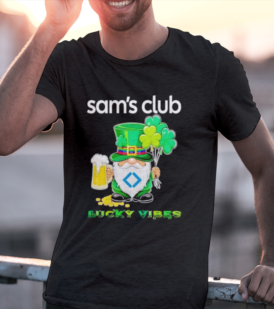 Sam’s Club Lucky Vibes St Patrick’s Day Gnomes Beer Shamrock T-Shirt