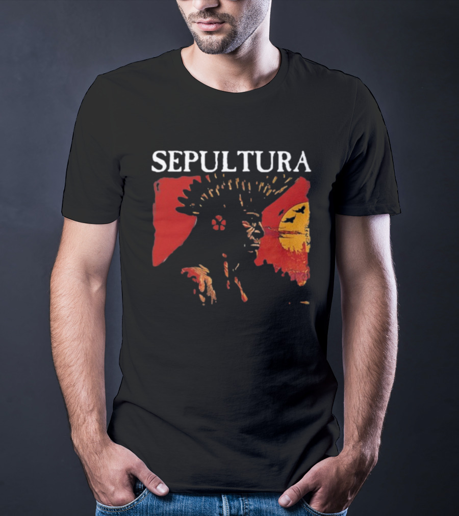 Sepultura Celebrating Life Through Death Black Sunburst And Sunset Scene T-Shirt