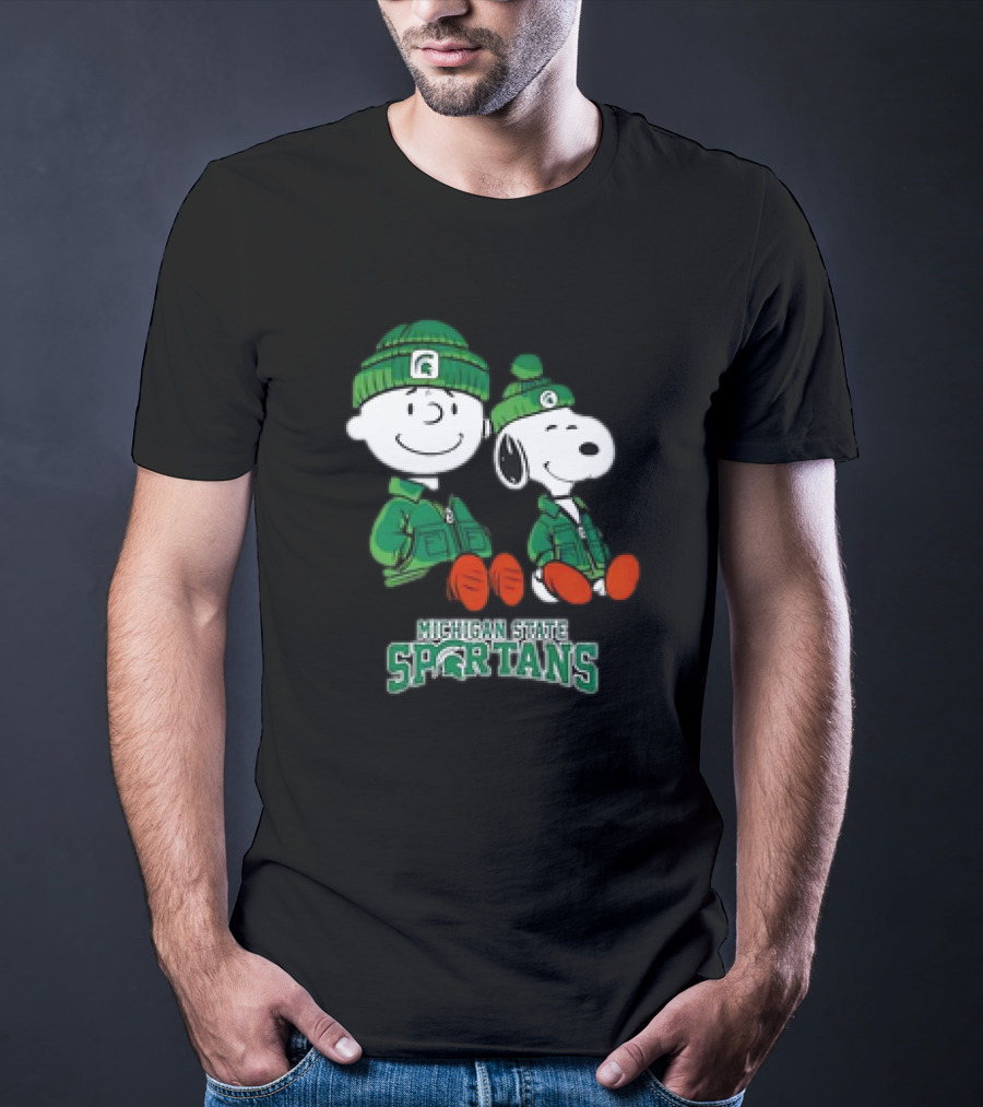 Snoopy And Charlie Brown Michigan State Spartans Green Apparel T-Shirt