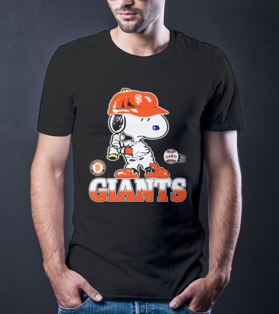 Snoopy SF Giants Baseball Fan Art Peanuts Sports Graphic T-Shirt