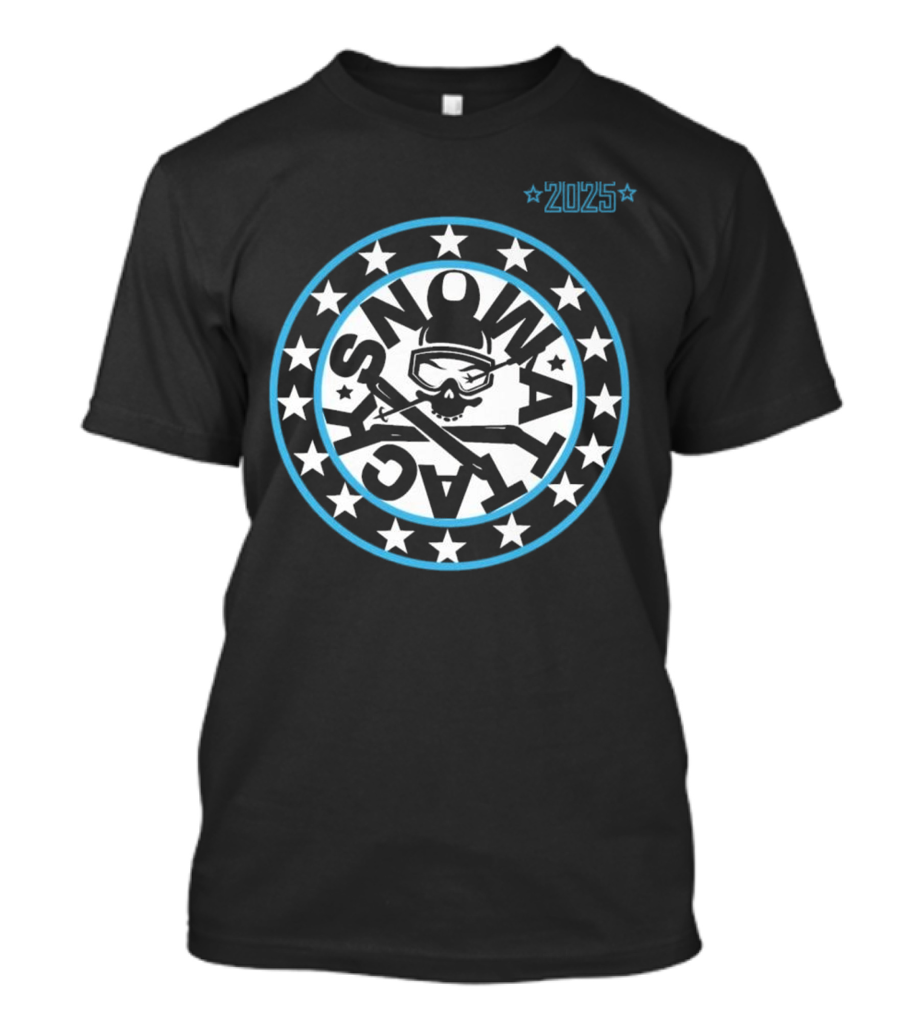 Snowattack Festival 2025 Skull Goggles And Crossed Skis Star Circle T-Shirt