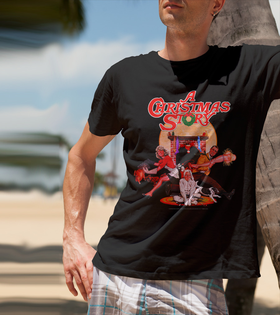 A Christmas Story Group Shot With Characters And Fireplace Scene T-Shirt