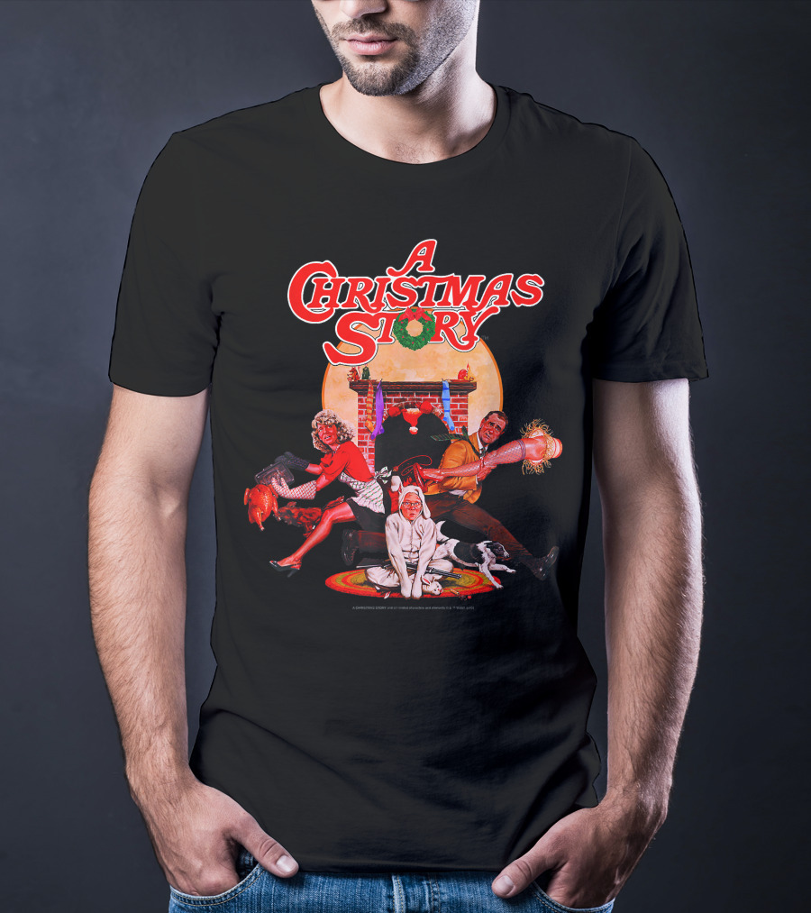 A Christmas Story Group Shot With Characters And Fireplace Scene T-Shirt