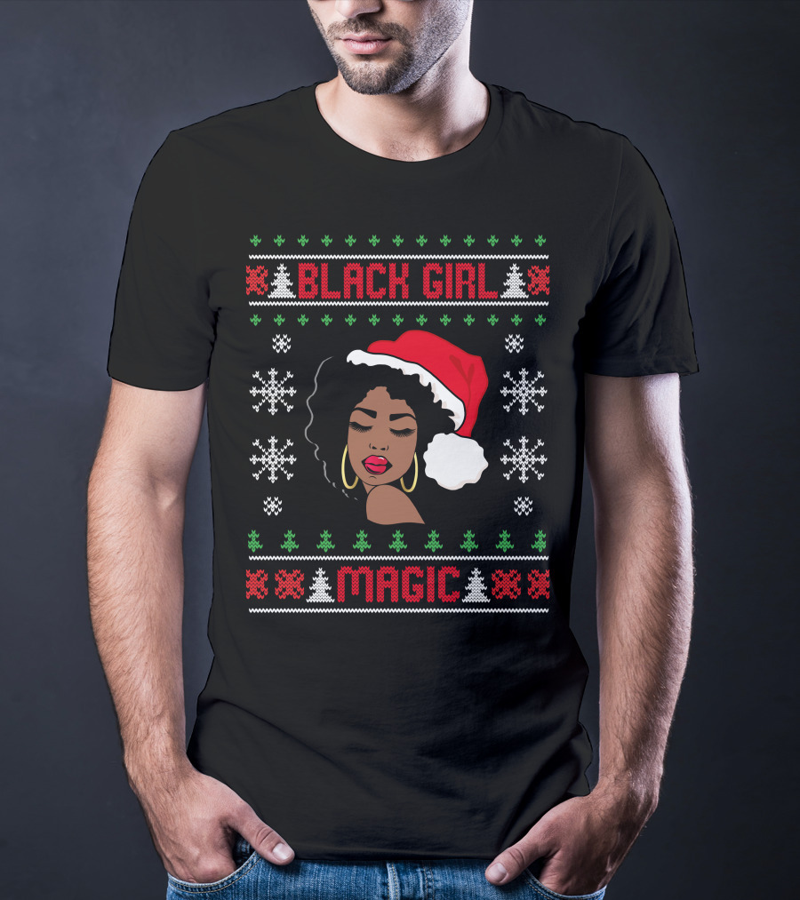 Black Girl Magic Afro Santa Claus Ugly Christmas Melanin T-Shirt