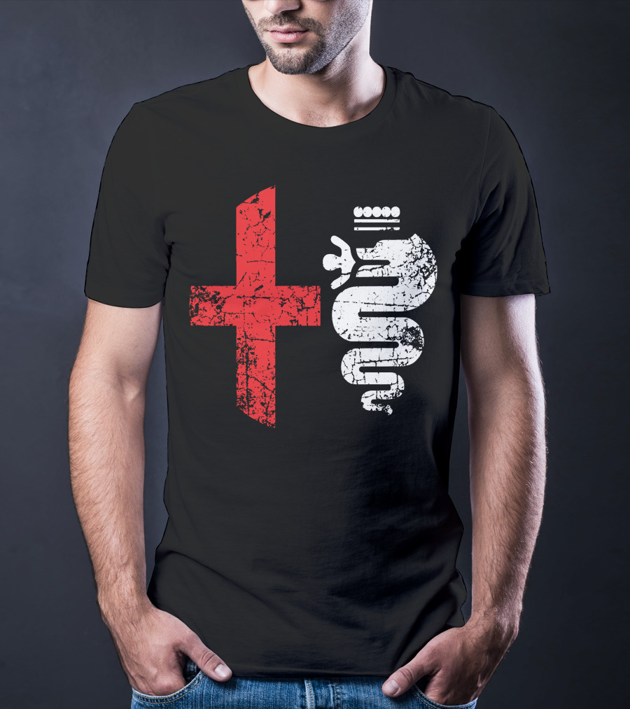 Alfa Car Drivers Stylish Grunge Red Cross Serpent T-Shirt