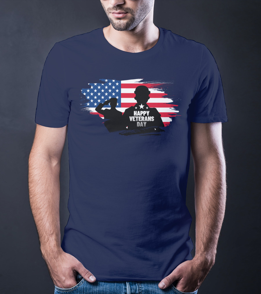Happy Veterans Day Flag With Saluting T-Shirt