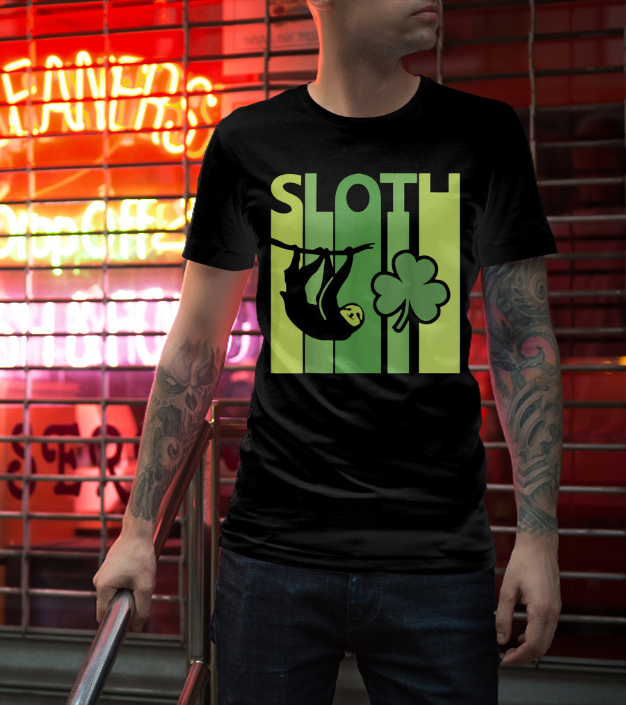 Lucky Sloth Hanging Irish Vintage Shamrock St Patrick's Day T-Shirt