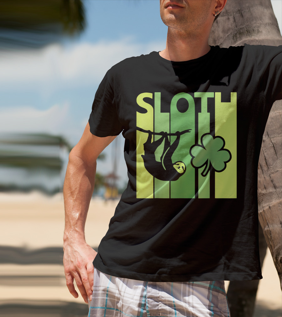 Lucky Sloth Hanging Irish Vintage Shamrock St Patrick's Day T-Shirt
