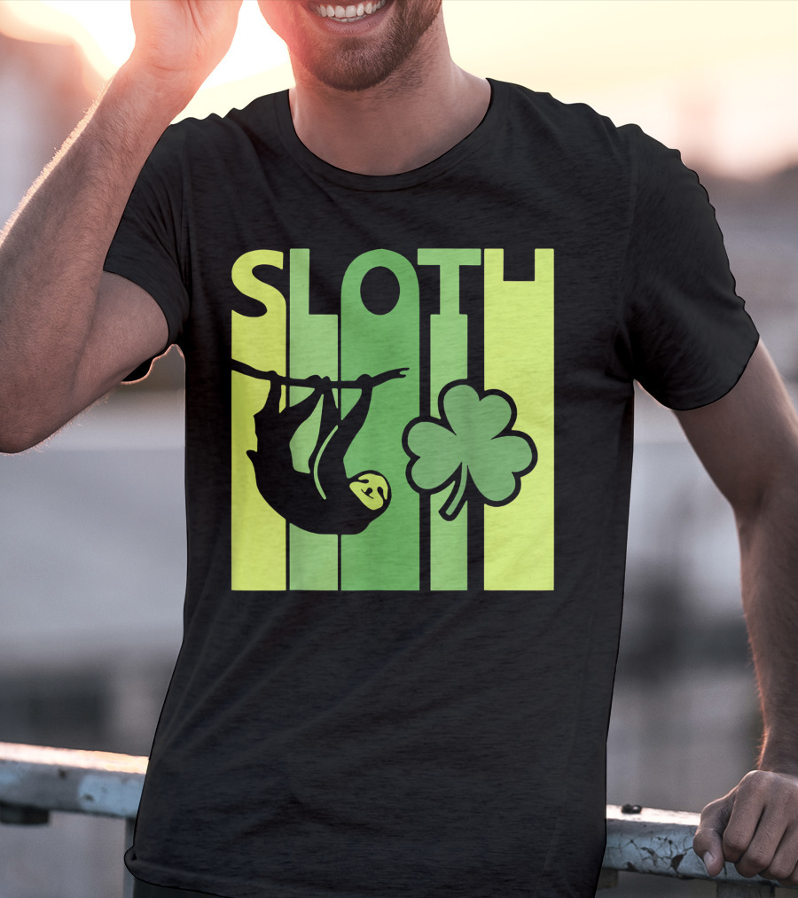 Lucky Sloth Hanging Irish Vintage Shamrock St Patrick's Day T-Shirt