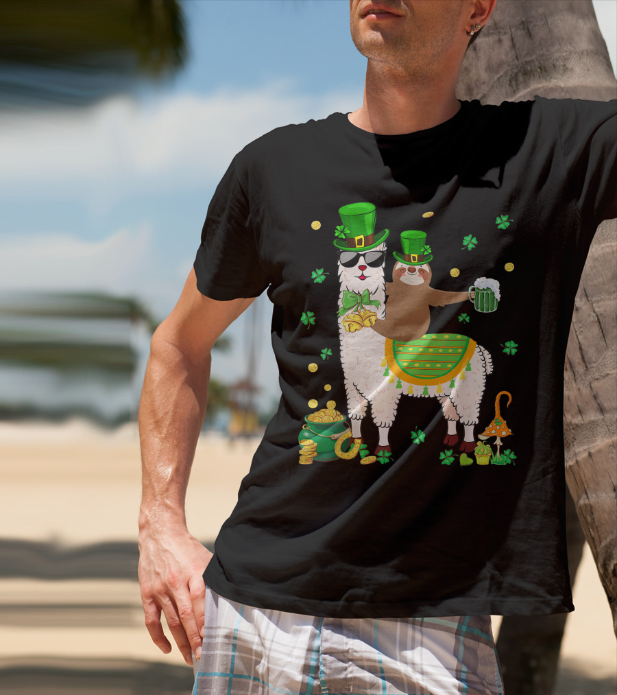 Lucky Shamrock Llama Sloth Lover Happy St Patrick's Day Coins Beer Hat T-Shirt