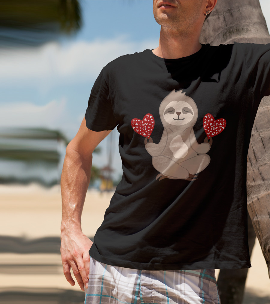 Love Sloth Meditation Valentines Day Heart Animal Vintage T-Shirt