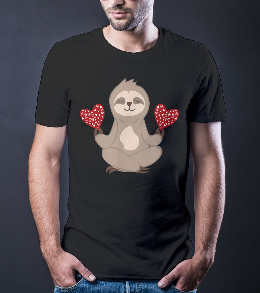 Love Sloth Meditation Valentines Day Heart Animal Vintage T-Shirt