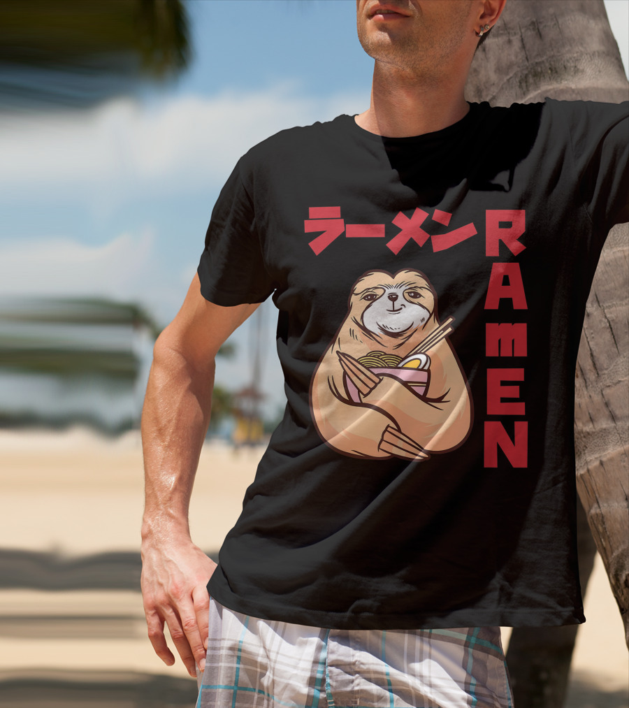 Kawaii Ramen Sloth Anime Noodles Japanese Sketching T-Shirt