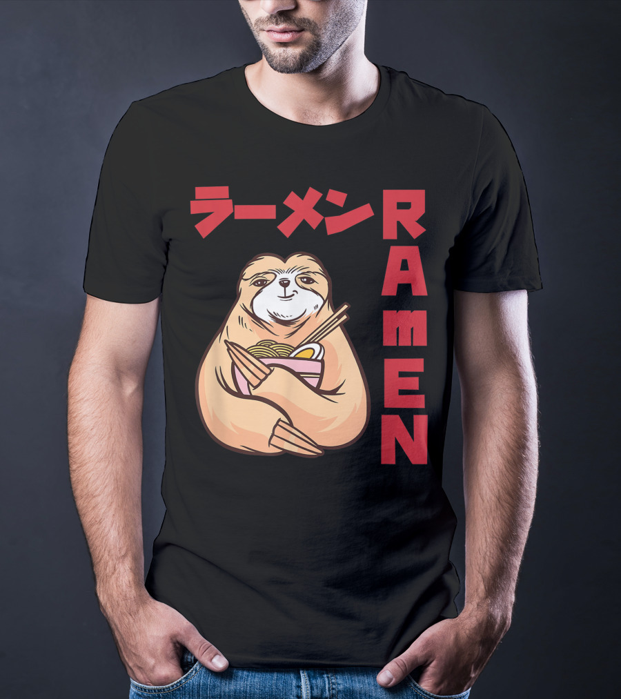 Kawaii Ramen Sloth Anime Noodles Japanese Sketching T-Shirt