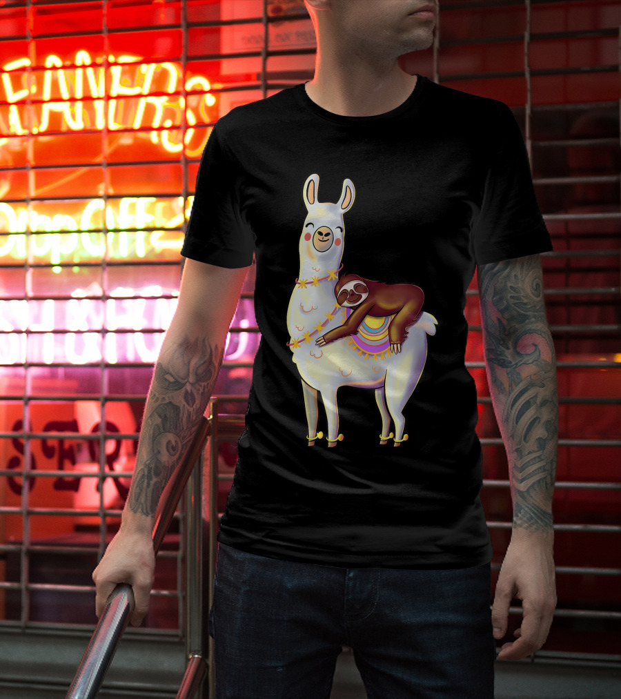 Lazy Sloth On Llama Funny Hiking Birthday Adventure T-Shirt